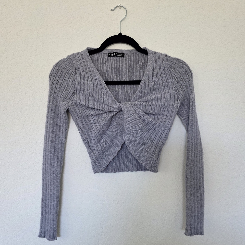Blueish/Gray Cropped Ribbed Knit longsleeve
